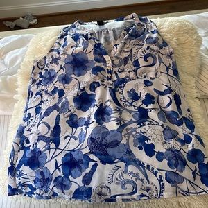 Blue and White Floral Top